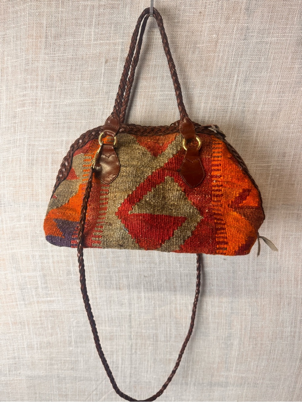 Kilim Patterned Shoulder Bag in Orange & Red